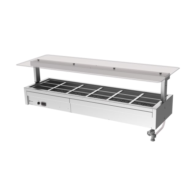 Culinaire Under Bench Counter Line Bain Marie With Flat Glass Gantry - Stainless Steel Fixings CH.BMC.U.GSF.6 Culinaire