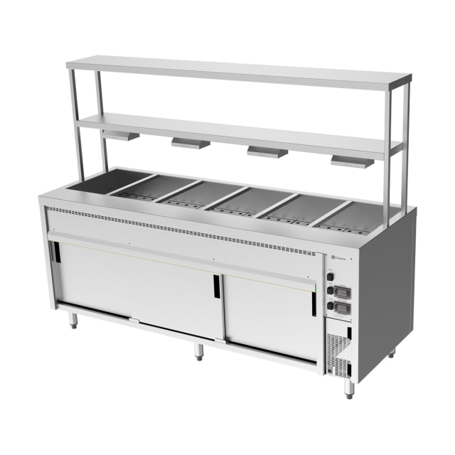 Culinaire Island Bain Marie with Double Gantry & Heat Lamps to Bottom Shelf CH.BMH.I.GDB.6 Culinaire