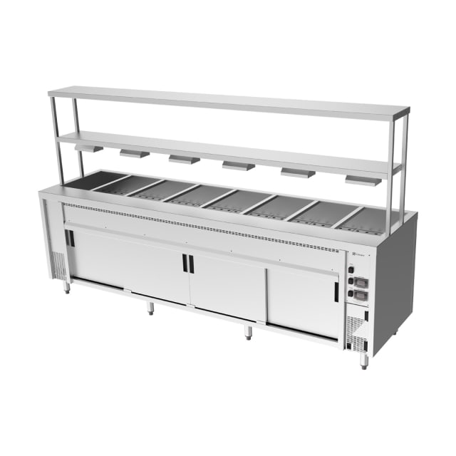 Culinaire Island Bain Marie with Double Gantry & Heat Lamps to Bottom Shelf CH.BMH.I.GDB.8 Culinaire