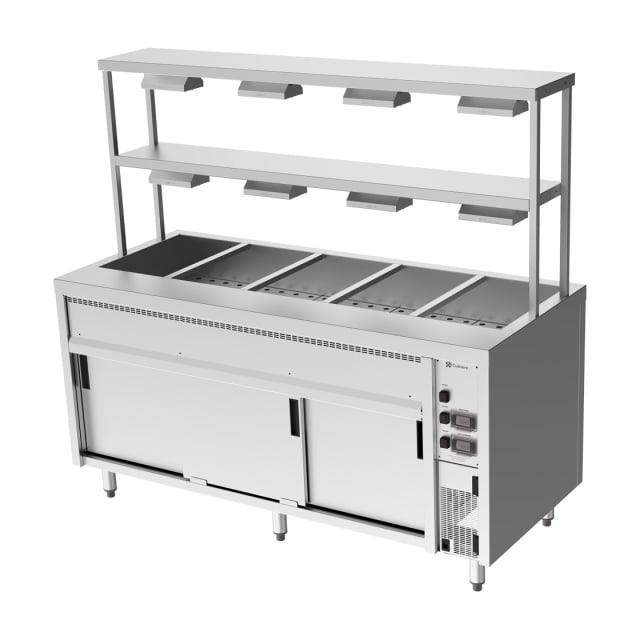 Culinaire Island Bain Marie with Double Gantry & Heat Lamps to Bottom & Top Shelves CH.BMH.I.GDD.5 Culinaire