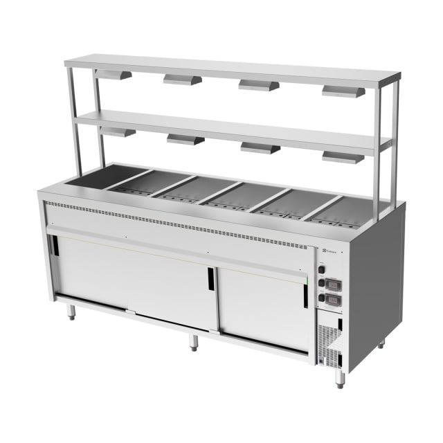 Culinaire Island Bain Marie with Double Gantry & Heat Lamps to Bottom & Top Shelves CH.BMH.I.GDD.6 Culinaire