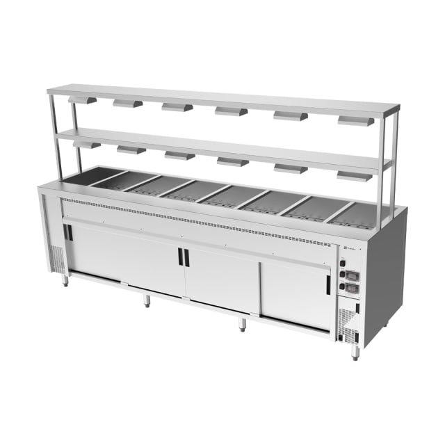 Culinaire Island Bain Marie with Double Gantry & Heat Lamps to Bottom & Top Shelves CH.BMH.I.GDD.8 Culinaire