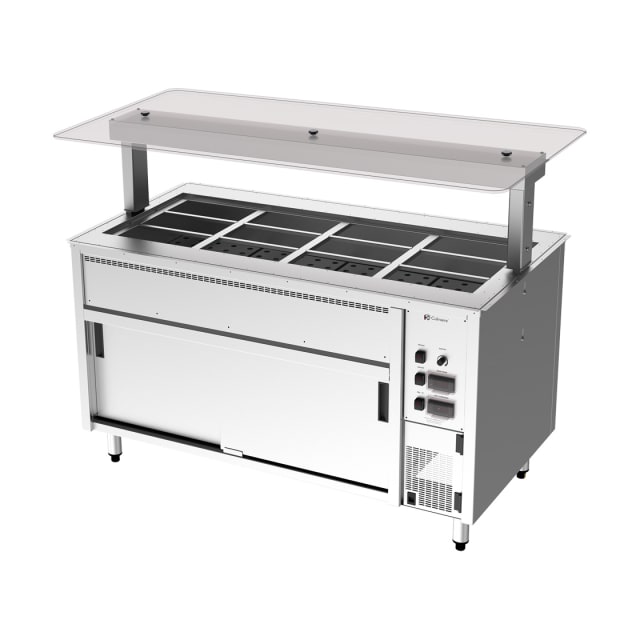 Culinaire Under Bench Counter Line Bain Marie Hot Cupboard With Flat Glass Gantry - Stainless Steel CH.BMHC.U.GSF.4 Culinaire