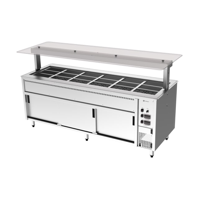 Culinaire Under Bench Counter Line Bain Marie Hot Cupboard With Flat Glass Gantry - Stainless Steel CH.BMHC.U.GSF.6 Culinaire