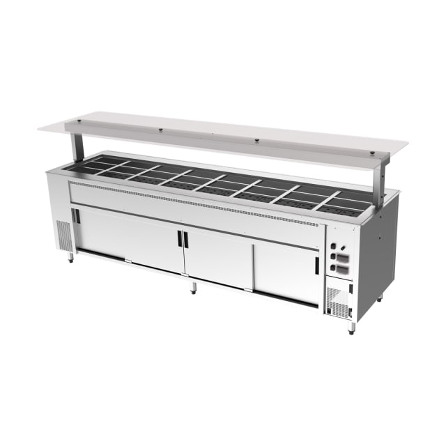 Culinaire Under Bench Counter Line Bain Marie Hot Cupboard With Flat Glass Gantry - Stainless Steel CH.BMHC.U.GSF.8 Culinaire