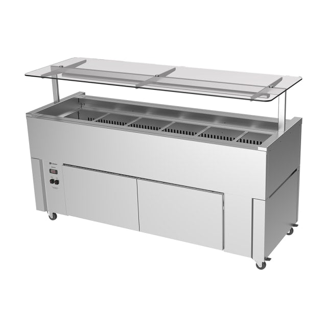 Culinaire 6 Bay Slimline Mobile Refrigerated Island Buffet With Flat Glass Gantry Culinaire