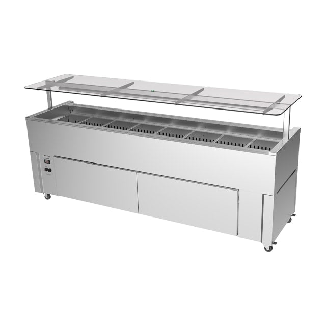 Culinaire 8 Bay Slimline Mobile Refrigerated Island Buffet With Flat Glass Gantry Culinaire