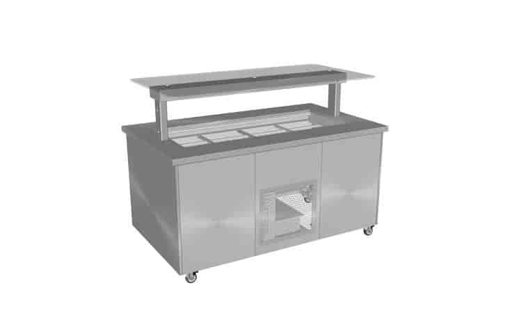 Culinaire CR.IBSS.CWCF.U.GSF.4 Mobile Island Buffet - Refrigerated - Flat Glass Gantry - Stainless Top and Stainless Steel Panels - 4Mod Culinaire