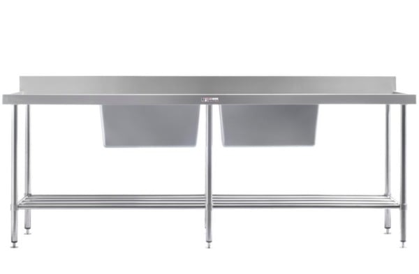 Simply Stainless Double Sink Bench with Splashback (700 Series) - 2400mm - SS06.7.2400 Simply Stainless