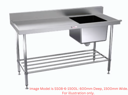 Simply Stainless Dishwasher Inlet Bench (600 Series) - 900mm - Left Hand Inlet - SS08.0900L Simply Stainless